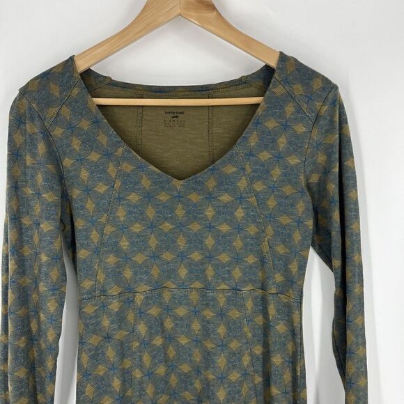 Horny Toad Dress Size XS Blue Brown Geometric Print Bellflower Long Sleeve Knit - Picture 2 of 7